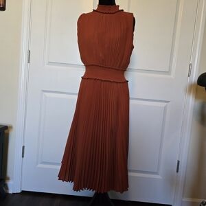 Nanette Lepore Terracotta Pleated Midi Dress